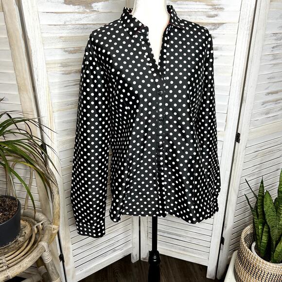 VINTAGE BELUVA SAN FRANCISCO Women's Polka Dot Button Front TopBlack White XL - Picture 4 of 16